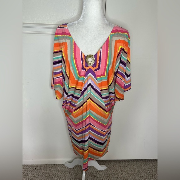 Trina Turk Pink and Orange V-neck Dolman Sleeve Blouse size 10 - Picture 1 of 9